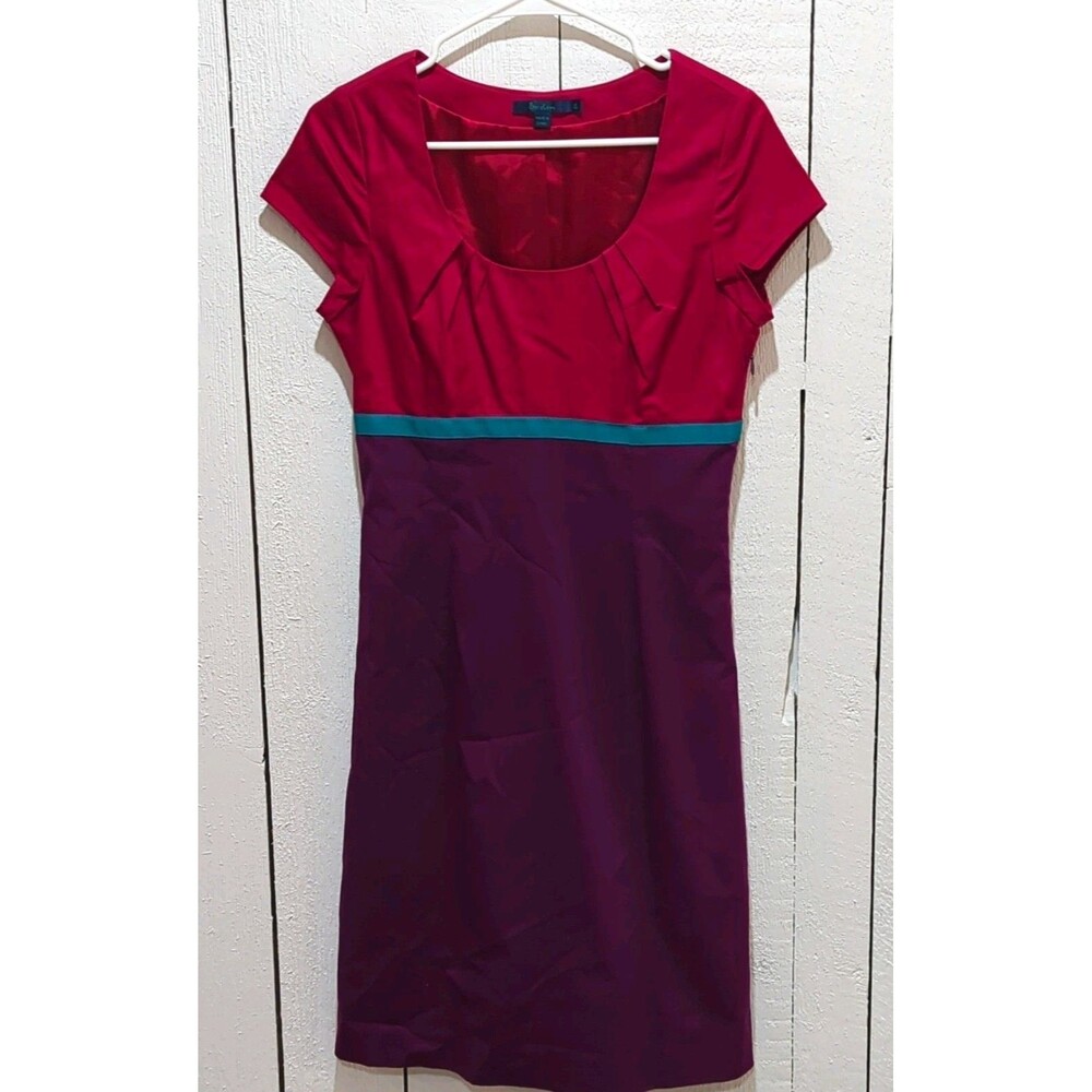 Boden Women’s Colorblock Sheath Dress Pink/Purple/Teal Pleated Knee 8